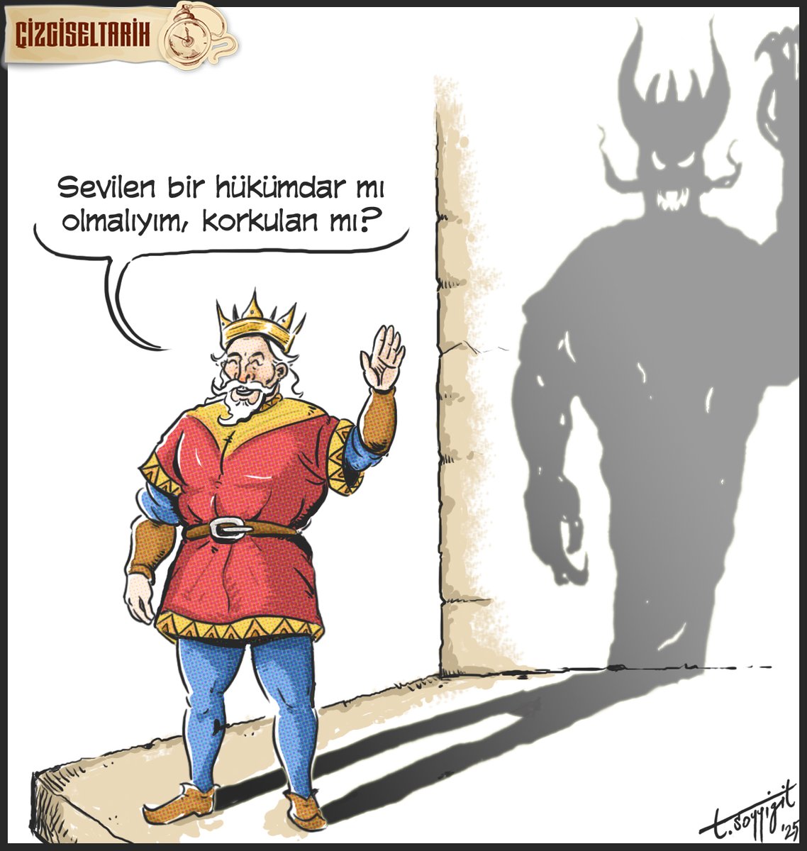 cizgiseltarih's tweet photo. ⚜️ Niccolò Machiavelli'ye göre, hükümdar için sevilmek mi yoksa korkulmak mı daha makbuldür?

"Kişi iki özelliğe birden sahip olmayı arzular ancak bu iki özelliği tek bir bünyede barındırmanın zorluğundan ötürü birini seçmek gerekirse, sevilecek biri olmaktansa korkulacak biri olmak yeğdir. 

İnsanlar nankör, kaypak, içten pazarlıklı, riyakâr, korkak ve çıkarcıdırlar. İyilik yaptığın sürece yanından ayrılmazlar; gerekmediğinde sana kanlarını, canlarını, mallarını, mülklerini dahası evlatlarını bağışlarlar. Oysa gerektiğinde hepsi arkasını döner. Her şeyini insanların sözlerine bağlayan ve başka hiçbir hazırlığı olmayan hükümdar batar. Ruh soyluluğu ve büyüklüğüyle değil de para ile elde edilen dostluklar, satın alınmış dostluklardır, gereksinim duyulduğunda kullanılamazlar.

İnsanlar korkulan bir hükümdardan çok, sevilen bir hükümdara daha kolay zarar verirler; çünkü sevgi bir zorunluluk bağıdır ve insanlar doğaları gereği çıkarları söz konusu olduğunda o bağı koparır atarlar; oysa korku bağı insanın hiç aklından çıkaramadığı ceza ve
cezalandırılma kaygılarıyla örülmüştür.

Bununla birlikte bir hükümdar korkuyu öyle bir biçimde sağlamalıdır ki kendisine sevgili duyulmasa da nefret edilen biri de olmamalıdır çünkü nefret uyandırmadan da korkulan birisi olunabilir..."

-Hükümdar, Niccolò Machiavelli s. 64