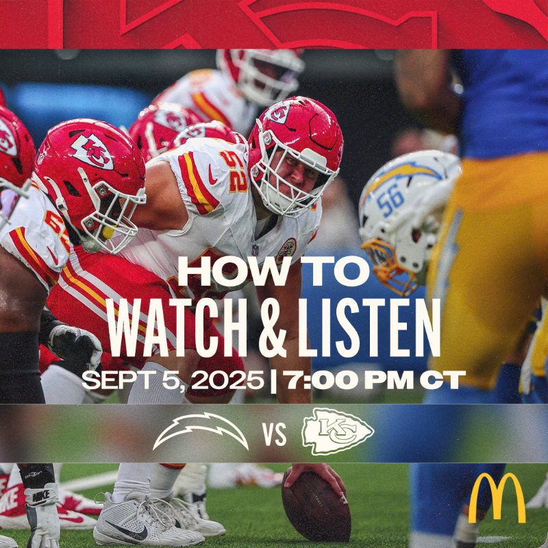 Chiefs's tweet photo. We kickoff our season tonight against the Chargers!

7pm CDT ⏰
9pm BRT 🇧🇷

Watch free on YouTube.