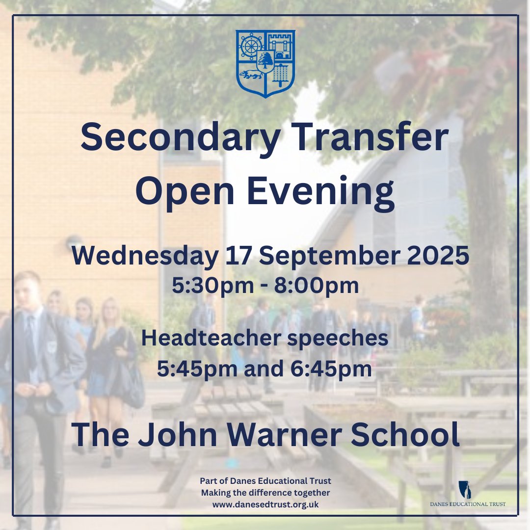 We look forward to welcoming you to our Secondary Transfer Open Evening on Wednesday 17 September 2025.