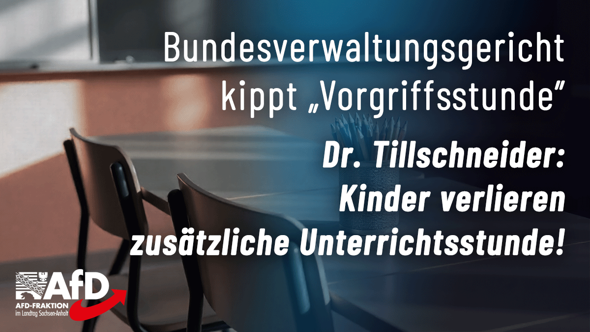AfDFraktionLSA's tweet photo. Das #Bundesverwaltungsgericht hat entschieden, die 2023 eingeführte sogenannte #Vorgriffsstunde in Sachsen-Anhalt für unwirksam zu erklären. Damit folgt das Gericht der Klage zweier Lehrkräfte.
Dazu erklärt Dr. Hans-Thomas #Tillschneider, Sprecher der AfD-Landtagsfraktion für Bildung, Kultur und Wissenschaft: „Während unsere Kinder seit Jahren unter #Unterrichtsausfall leiden, kämpfen Teile der Lehrerschaft beharrlich dafür, vom Dienst nach Vorschrift kein Jota abweichen zu müssen. Dabei bedeutet die Vorgriffsstunde nicht einmal eine einseitige Erhöhung der Arbeitsleistung. Es handelt sich um eine einzige (!) Stunde Mehrarbeit pro Woche, die wahlweise monatlich ausgezahlt oder einem Arbeitszeitkonto gutgeschrieben werden kann. Sie wäre aber ein wertvolles Instrument, um Unterrichtsausfall zu vermeiden. Doch selbst dazu sind einige Lehrer nicht bereit!
Dass die GEW nun die Gerichtsentscheidung begrüßt, zeigt erneut, dass diese Gewerkschaft keinerlei Interesse an einer guten #Unterrichtsgestaltung hat, sondern die Interessen ihrer Klientel auf dem Rücken unserer #Kinder rücksichtslos durchboxt. Während andere Berufsgruppen selbstverständlich Überstunden leisten, um das Gemeinwesen am Laufen zu halten, leistet die GEW bei Lehrkräften maximalen Widerstand gegen jede Form auch der vergüteten Mehrarbeit. Wer so wenig Gemeinsinn hat, sollte das Wort ‚sozial‘ nicht mehr in den Mund nehmen!“