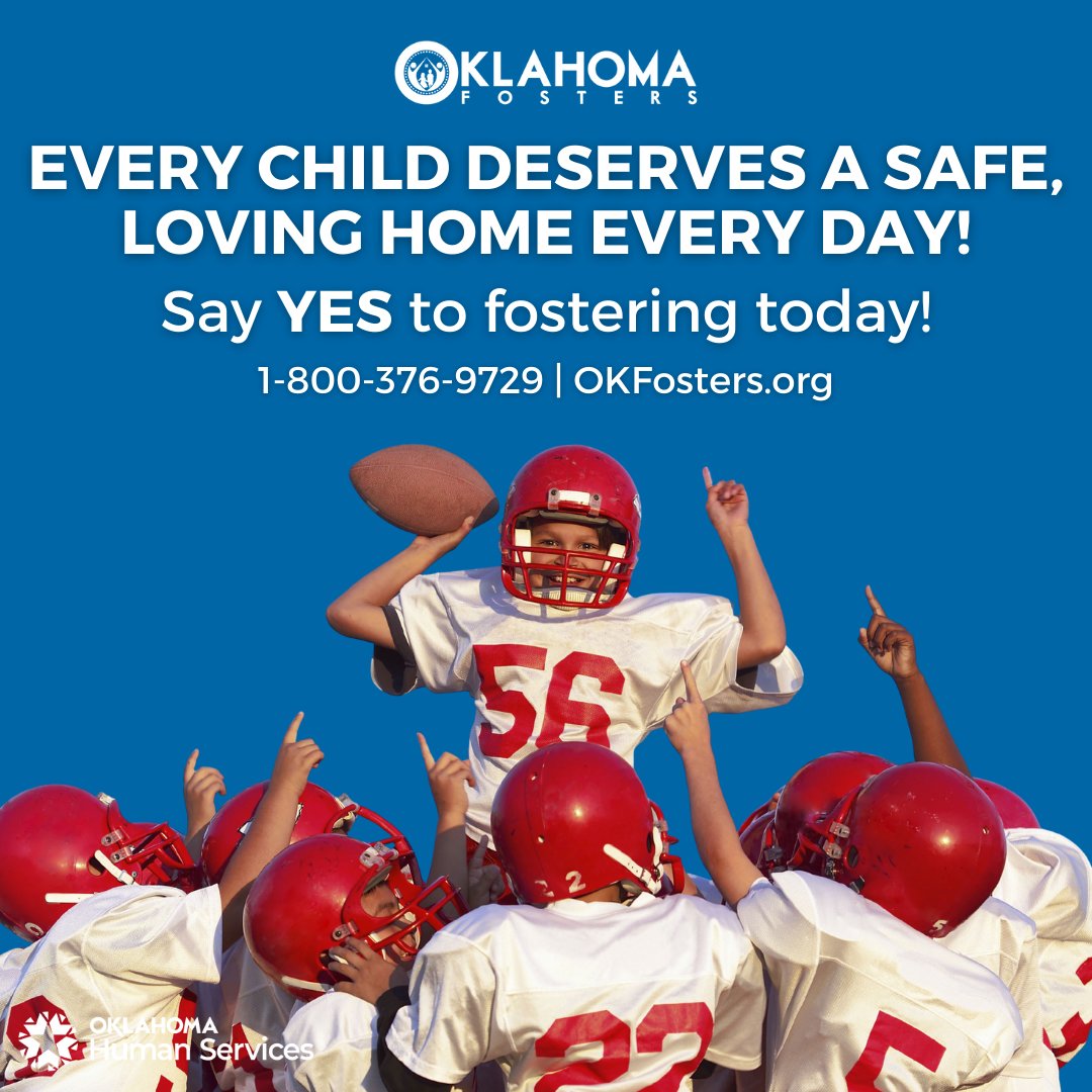 🏈📣 Becoming a foster parent is more than opening your home, it's joining a team! Every child deserves a coach, a cheerleader, and someone in their corner. Are you ready to step up and join the team? 

Learn more: okfosters.org. 

#OKFosters