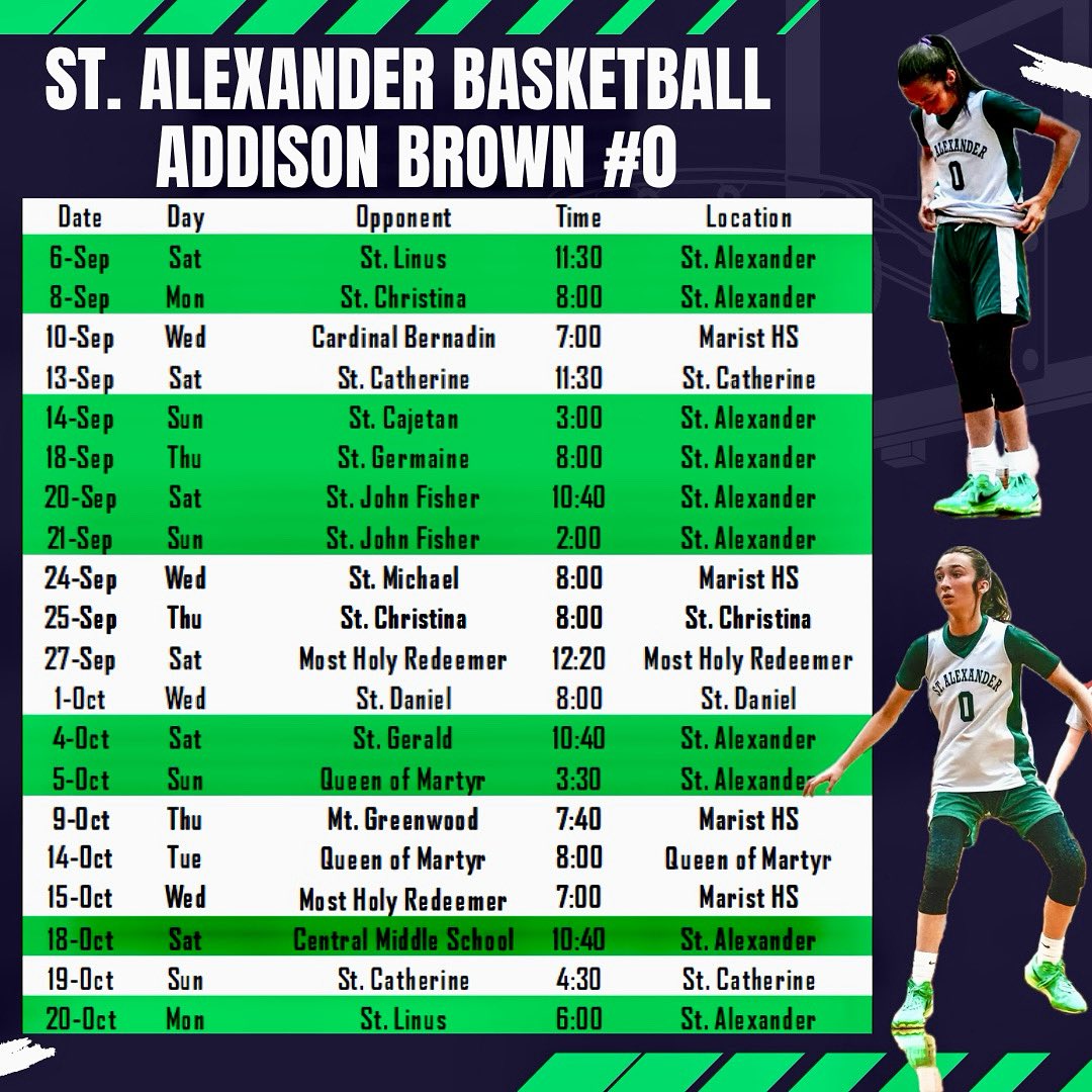 8th Grade Season Schedule 
🎥🍿💚🏀🤍
