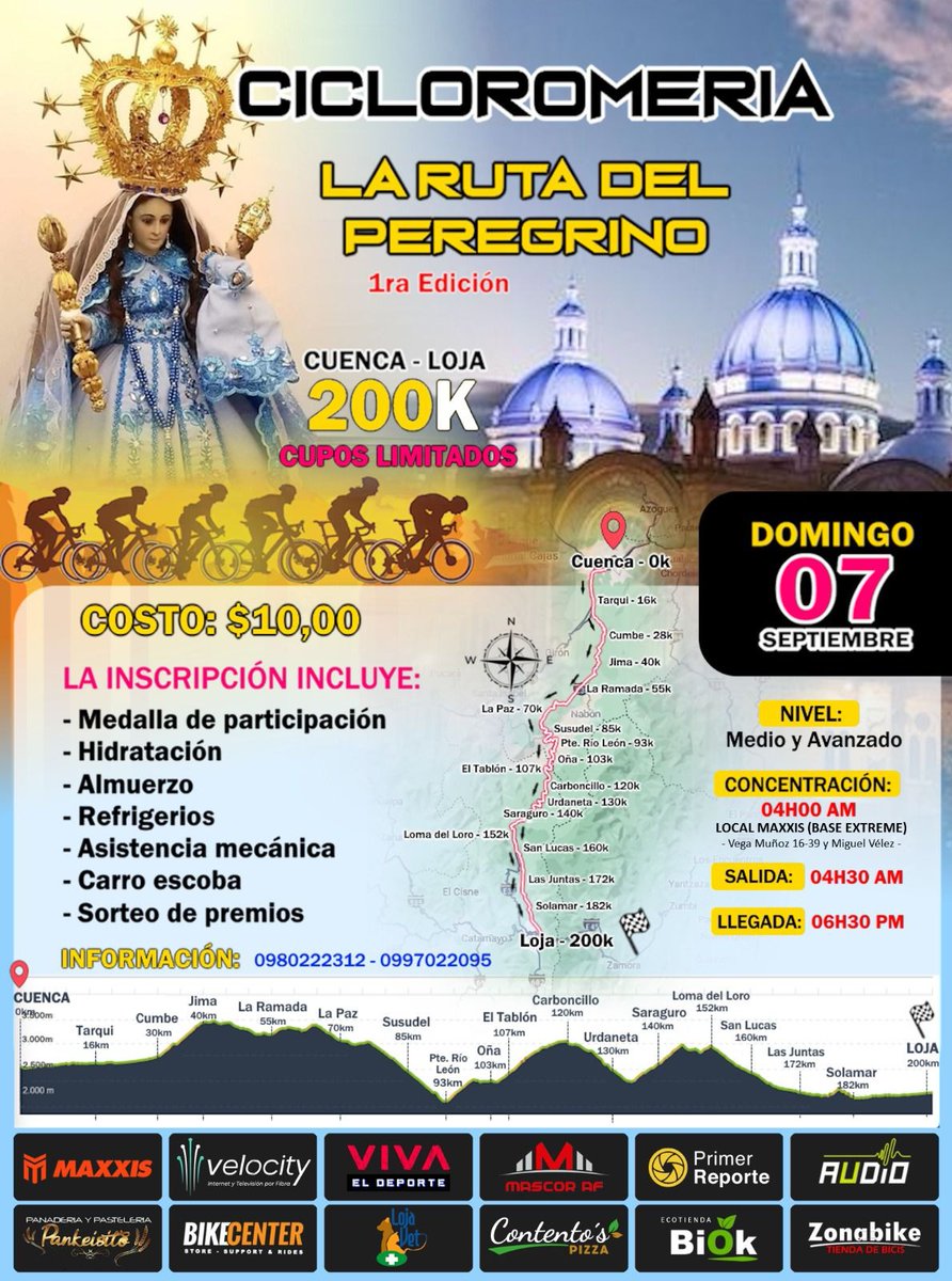 🚴‍♂ Este 7 de septiembre se corre la Cicloromería Cuenca–Loja (200K), primera edición de la Ruta del Peregrino. 🙌

👉 Más en primerreporte.com

#PrimerReporte #Cicloromería #RutaDelPeregrino #Deporte