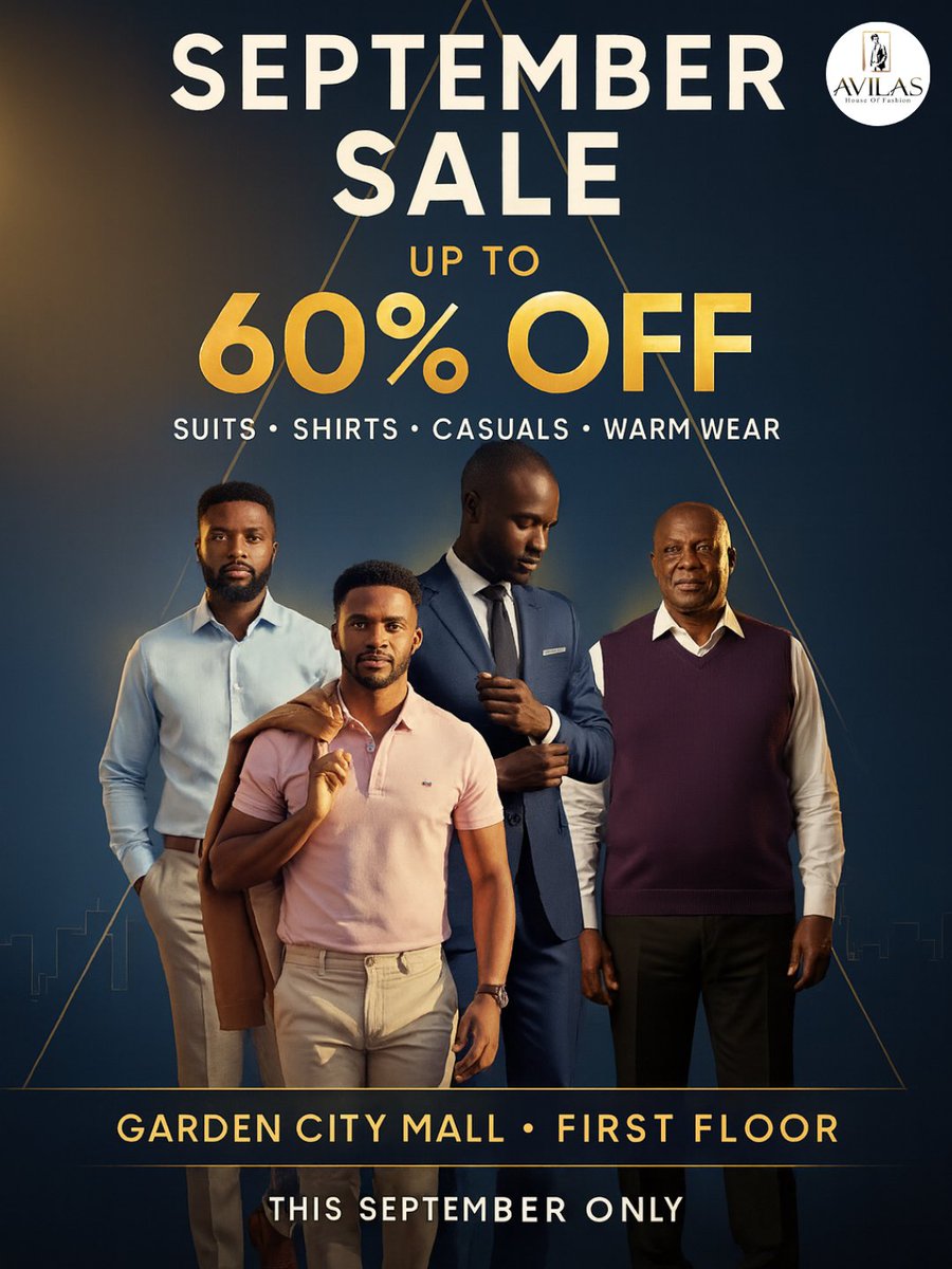 GardenCityNbi's tweet photo. 🚨 Nairobi Gents! The BIGGEST Sept Sale is here 👔🔥 Suits, shirts, casuals &amp; warm wear up to 60% OFF!

📍 @avilaskenya | Garden City Mall, 1st Floor
🕴️ All suits slashed
👕 Shirts at new lows
🧥 Warm wear on sale
Step into style this September. Limited stock!
 #MensFashion https://t.co/ZgvcKViuOk