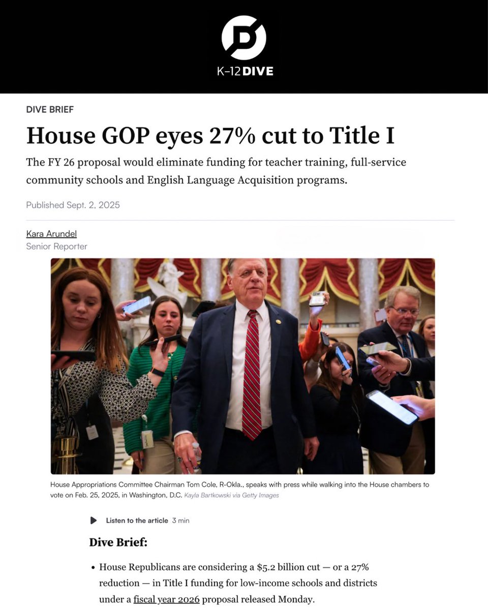 Once again Republicans are targeting our most vulnerable students and communities. Title I funding is the largest federal education investment in low achieving, high poverty schools. Gutting these funds closes doors of opportunity and widens achievement gaps between disadvantaged