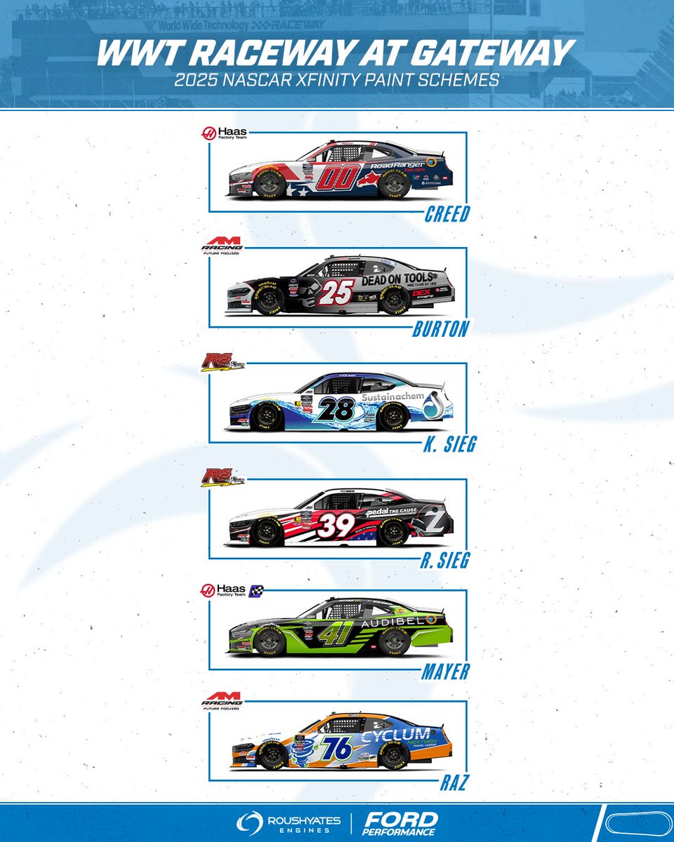 roushyates's tweet image. NASCAR Xfinity Series is back at WWT Raceway! Here's all the @FordRacing Paint Schemes heading to Illinois this weekend 🙌