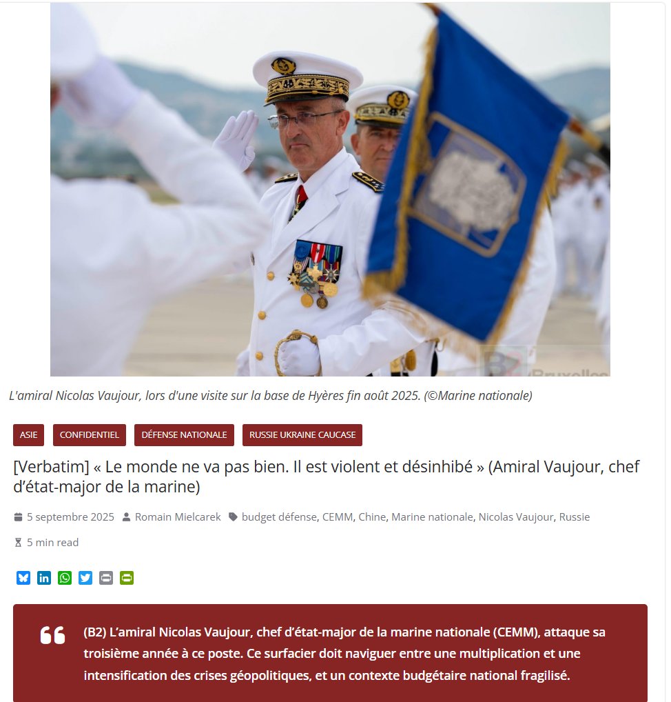 Publication sur B2 : "Le monde ne va pas bien. Il est violent et désinhibé" (CEMM).

Extraits:

A propos de la Chine:
💬« Au-delà du nombre, la qualité est au rendez-vous. Les savoir-faire aussi, se développent. »
💬« Ce que l’on n’observe pas très bien encore, c’est leur niveau