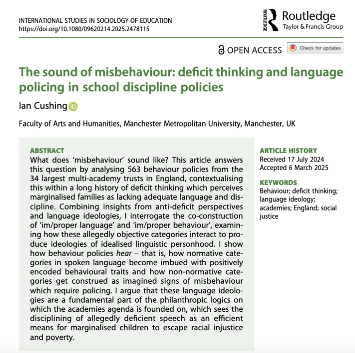 no, strict behaviour policies dovetail perfectly with ableism, structural racism, and the punitive policing of children's language. doi.org/10.1080/096202…