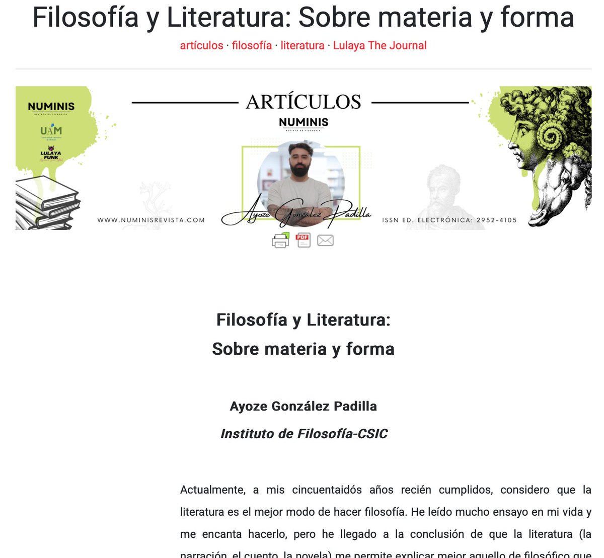 "Filosofía y Literatura: Sobre materia y forma" por Ayoze G. Padilla.
numinisrevista.com/2025/09/filoso…