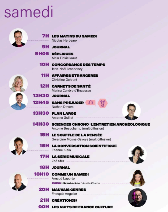 MediasFrance's tweet photo. [RADIO]

La grille de France Culture le week-end https://t.co/m8Oiqinc62