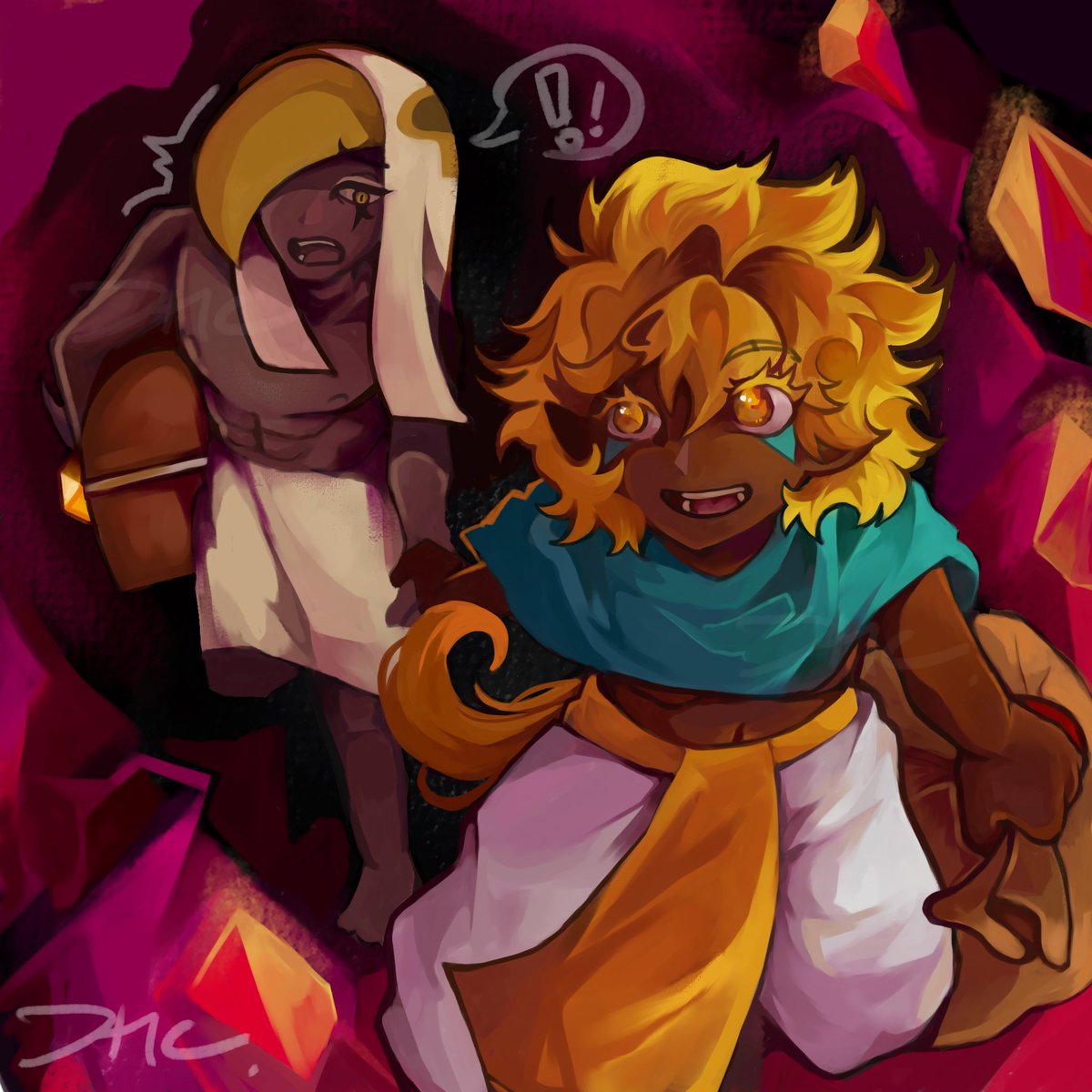 They are venturing in the mines and having a lot of fun ^^ #goldensmoked / #smokengolden , 

my piece for the amazing collab hosted by <a href="/TimelyGCSC/">Timely Goldensmoked 🧀🦅</a>, I had so much fun drawing and seeing your artwork 😭😭😭