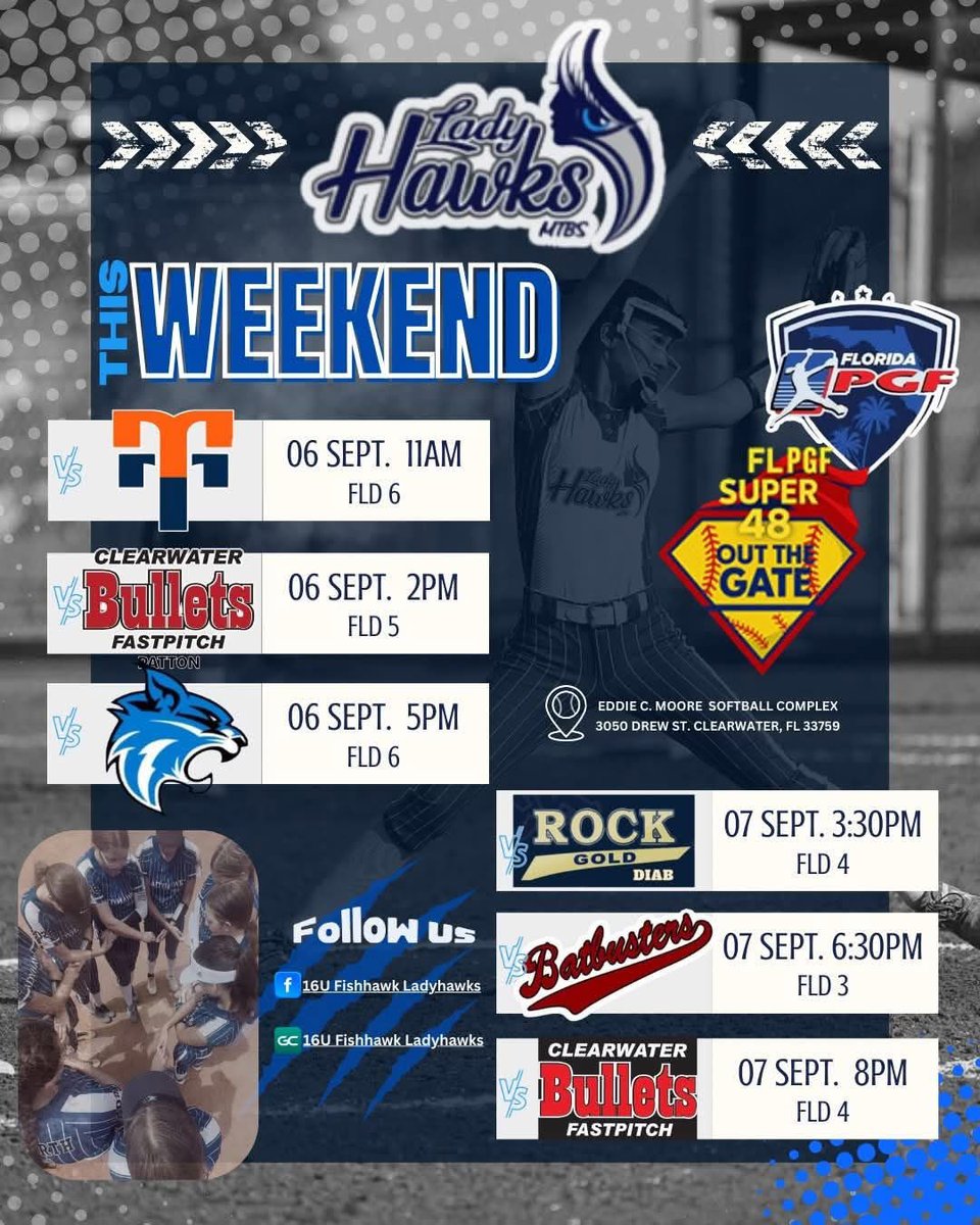 Got our schedule for this weekend. Playing in the FL PGF Super 48 in Clearwater. Come check us out!!!