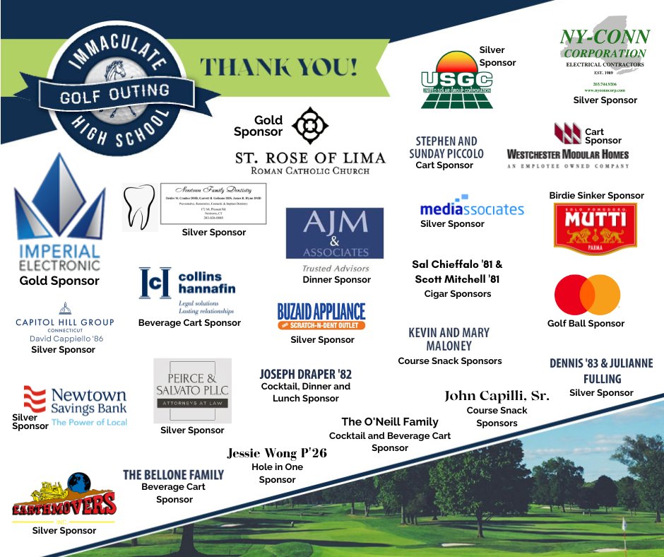 The 36th Annual Immaculate High School Golf Outing is just around the corner! A huge thank you to our amazing sponsors. Your support means the world to us and makes this event happen. Because of you, Immaculate students have the opportunity to thrive and succeed!
