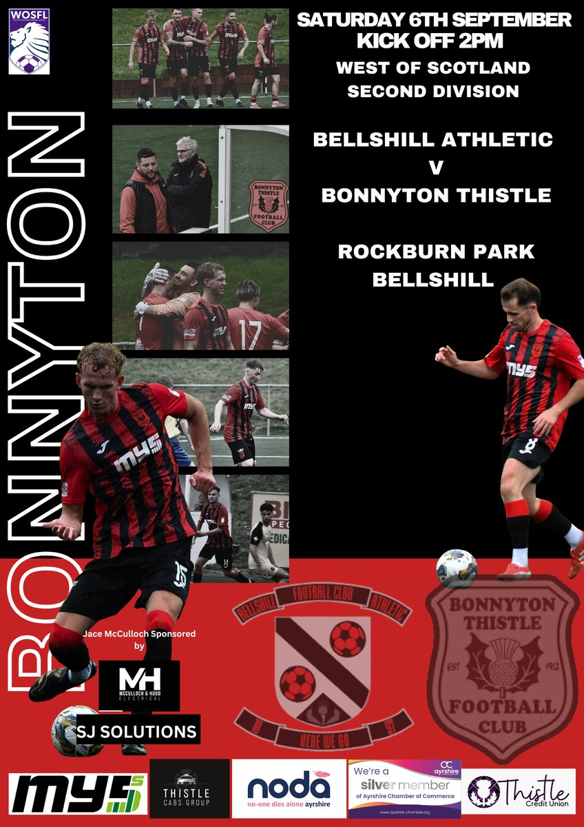 West of Scotland Football League 
Division 2 
Matchday 7

Bellshill Athletic v Bonnyton Thistle 

⏰ 2pm
📍 Rockburn Park

#footballinthecommunity #uptheton🔴⚫️ 

@my5sfootball @thistlecabsgroup @ayrshirechamber @thistlecreditunion @nodaayrshire