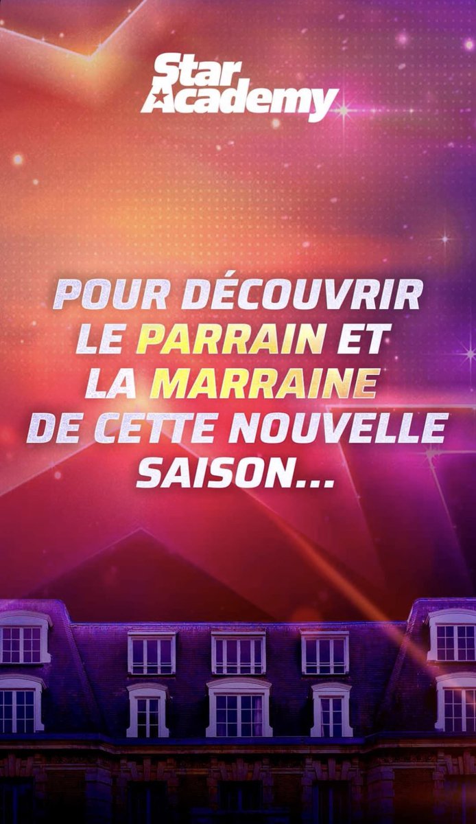 insidestarac's tweet photo. 🚨 ALERTE INFO
Ce soir à 22h35, seront dévoilés le nouveau parrain et la nouvelle marraine de la @StarAcademyTF1.
Un moment attendu par tous les académiciens et les fans.
#InsideStarAc #StarAcademy https://t.co/LiWiTLinQ6