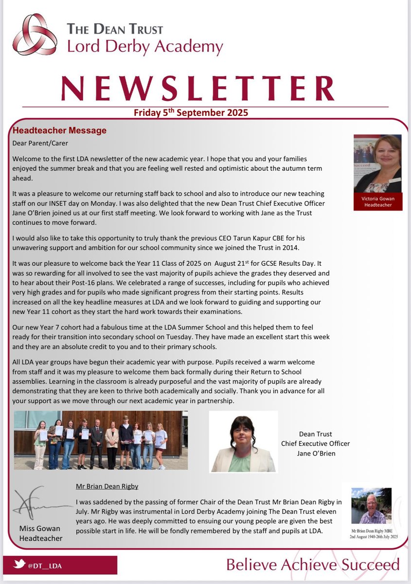 LDA Families. Here is a copy of the first Newsletter of the academic year - which includes a message from our Headteacher Miss Gowan. It has been a fabulous first week. Our pupils have been a credit to themselves &amp; their families. ⁦<a href="/thedeantrust/">The Dean Trust</a>⁩ ⁦<a href="/KnowsleyCouncil/">Knowsley Council</a>⁩
