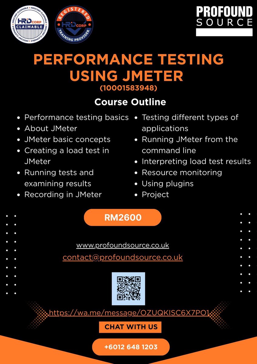 Profound_Source's tweet image. Join this 2 days JMeter course conducted by expert trainer from the UK. HRD claimable. 29th &amp;amp; 30th Sept 25. Trainer Profile: profoundsource.co.uk/trainer-profile Register: bit.ly/2daysJMeter. Chat with us : wa.me/message/OZUQKI…
