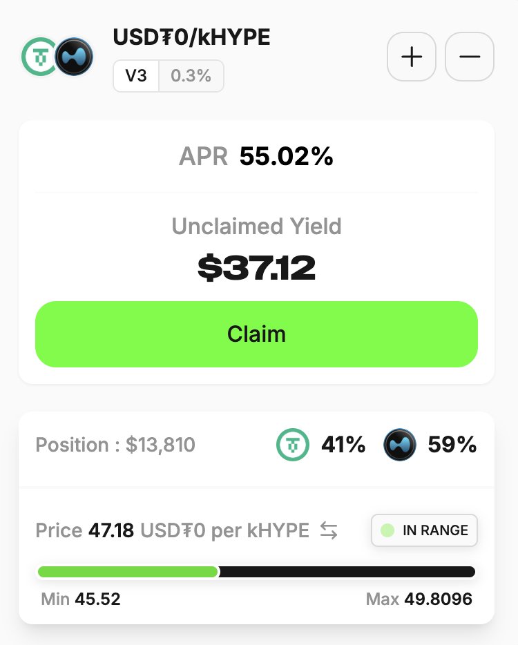 Project X의 USDT/kHYPE 유동성 풀 스크린샷(높은 수익률 표시)