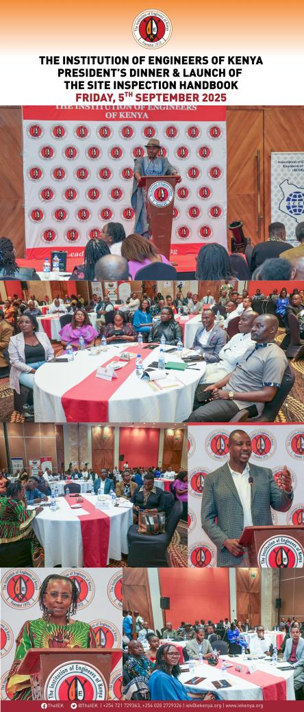 HAPPENING NOW: The IEK President’s Dinner and Launch of the Site Inspection Handbook is underway at Ole-Sereni Hotel. 

This momentous evening brings together engineers, industry leaders, and stakeholders to celebrate progress, strengthen networks, and unveil a vital tool to