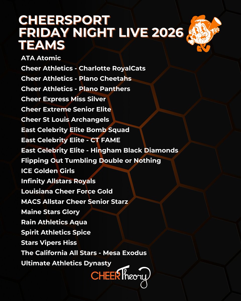 💥21 teams will perform at CHEERSPORT Friday Night Live 2026 to help raise money for St. Jude Children’s Research Hospital - here’s the lineup.
