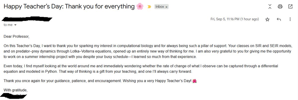 Messages like these make every effort worthwhile. Grateful to <a href="/AshokaUniv/">Ashoka University</a> leadership for the opportunity. Happy Teacher’s Day to all my mentors and colleagues!