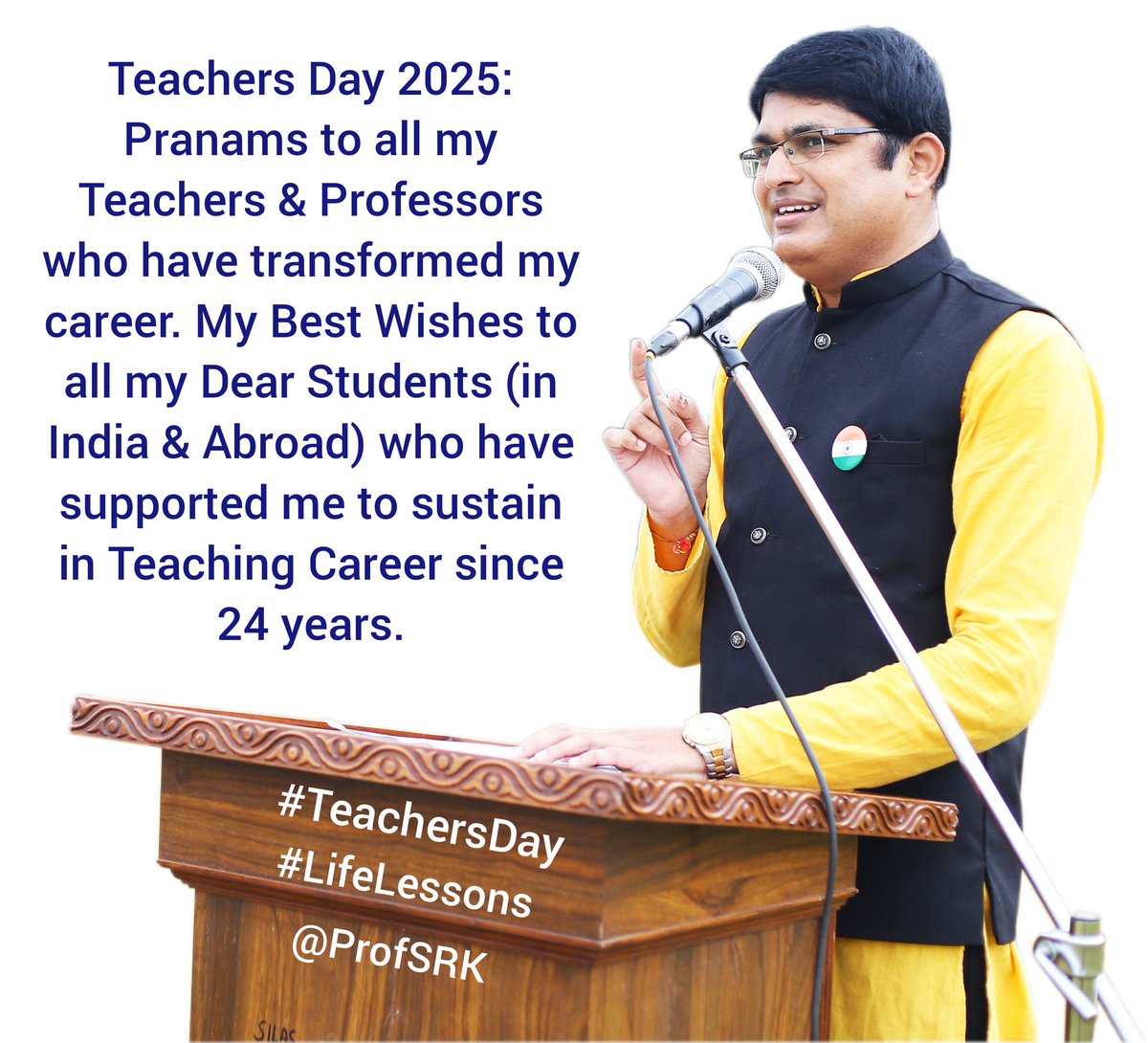 Teachers Day:
Pranams to all my Teachers &amp; Professors who have transformed my career. My Best Wishes to all my Dear Students (in India &amp; Abroad) who have supported me to sustain in Teaching Career since 24 years.
#TeachersDay #TeacherDay #TeachersDay2025 #TeachersDay25 #ProfSRK