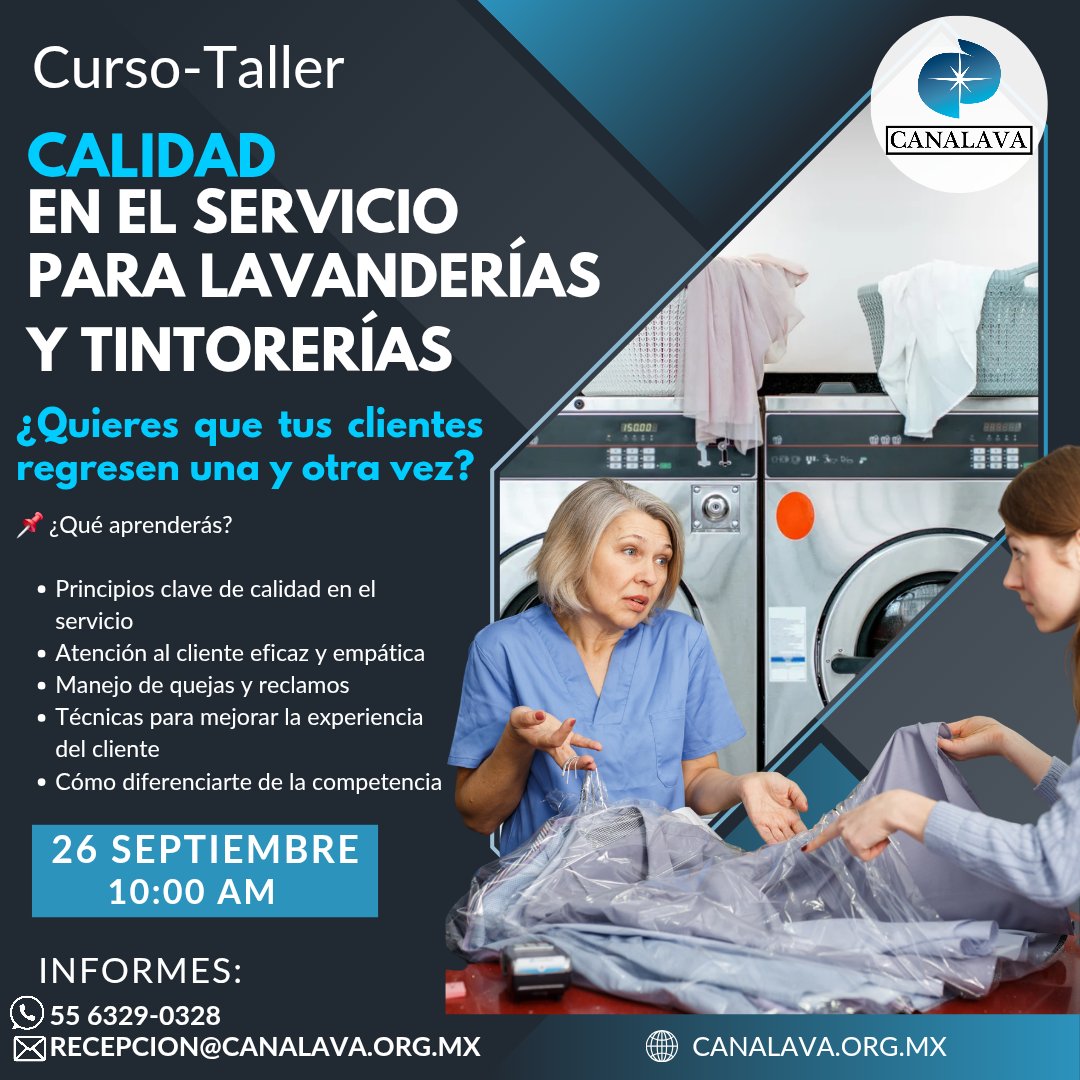 CANALAVA's tweet image. 👕 Aprende a brindar una experiencia de servicio memorable, que genere confianza y fidelidad en tus clientes.
💡 Ideal para:
Dueños, encargados, colaboradores y cualquier persona que quiera llevar el servicio al siguiente nivel.

📍 Modalidad: Online vía Zoom