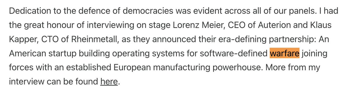 We were talking about software defined warfare back in February 2025 - it will be interesting to watch as the DoD and with it wide parts of the industry will rebrand defense to warfare: resiliencemedia.co/p/in-munich-as…