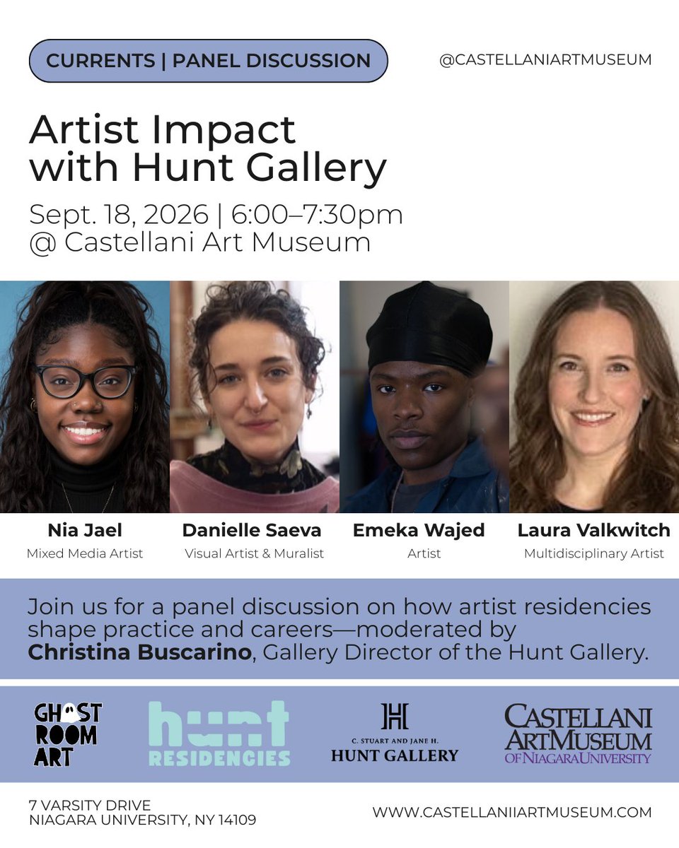 What does time, space, and support make possible for an artist? Join us for Currents | Artist Impact as Gallery Director Christina Buscarino (Hunt Art Gallery) guides a panel discussion with four Western New York voices. ow.ly/6FvH50WSaSJ