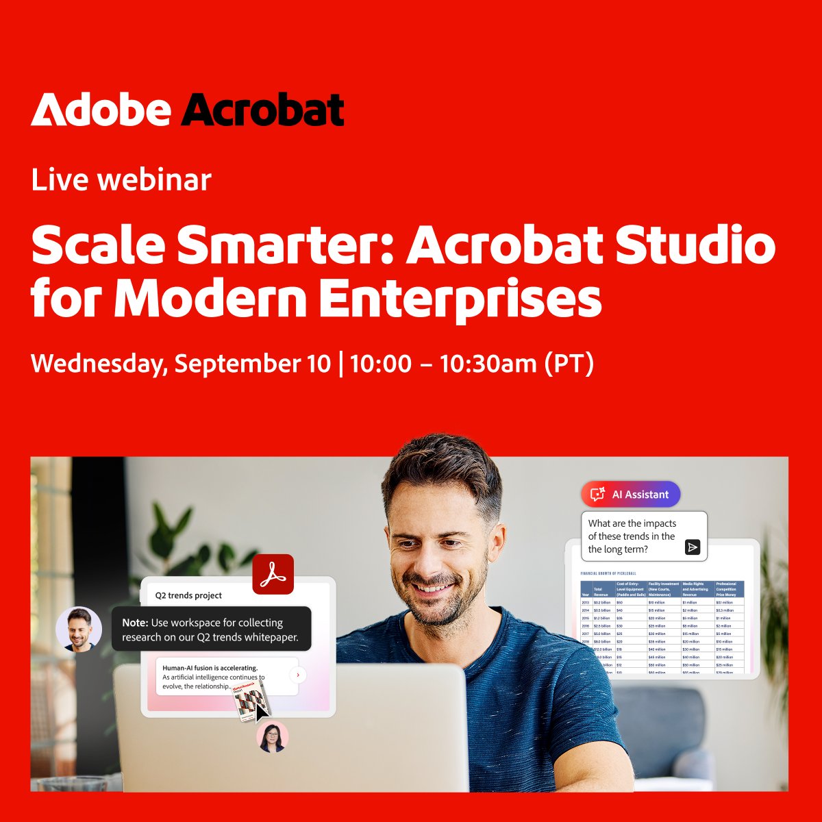 AdobeDocCloud's tweet image. Faster insights, standout content and smoother collaboration in one workspace - that’s Acrobat Studio ✨ 

Join us on September 10th to learn how to scale smarter: adobe.ly/4nbCQEQ