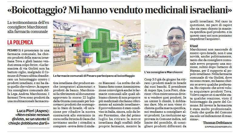 periekon's tweet image. L'ignobile e demenziale boicottaggio dei prodotti israeliani nelle farmacie comunali, sbandierato dal sindaco di #Pesaro , si è ovviamente rivelato una imbarazzante sparata senza conseguenze.
Per fortuna.

#Teva

@BMitraglia @I_fatti @GennaroMossad