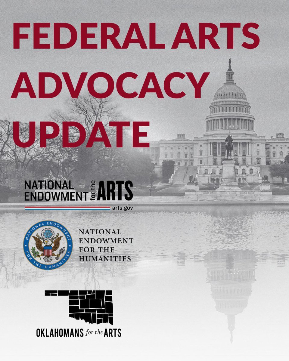 This September, Congress will vote on the FY'26 Interior Appropriations bills, and we anticipate floor amendments that could seek to cut funding for the NEA and NEH. Sign up for our newsletter to receive all our advocacy alerts!
secure.everyaction.com/5w6CPKFsYEmu9x… 
#OklahomansForTheArts