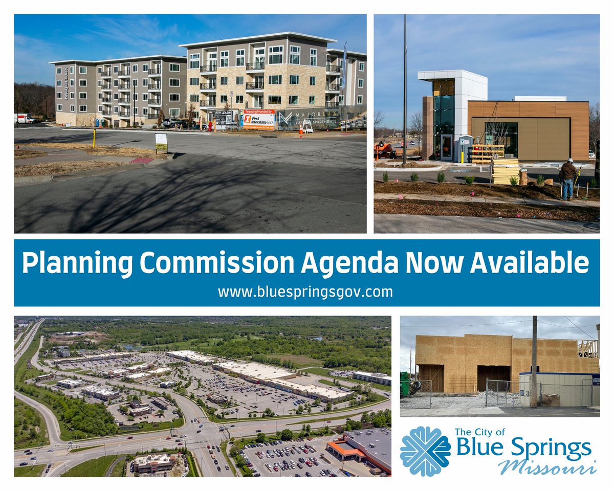 The Monday, September 8, 2025 Planning Commission agenda is now available: bluespringsgov.com/AgendaCenter/V…

The meeting can be viewed live on our website at buff.ly/3j2GUrG And will be re-broadcast on Comcast Channel 7 at a later time.