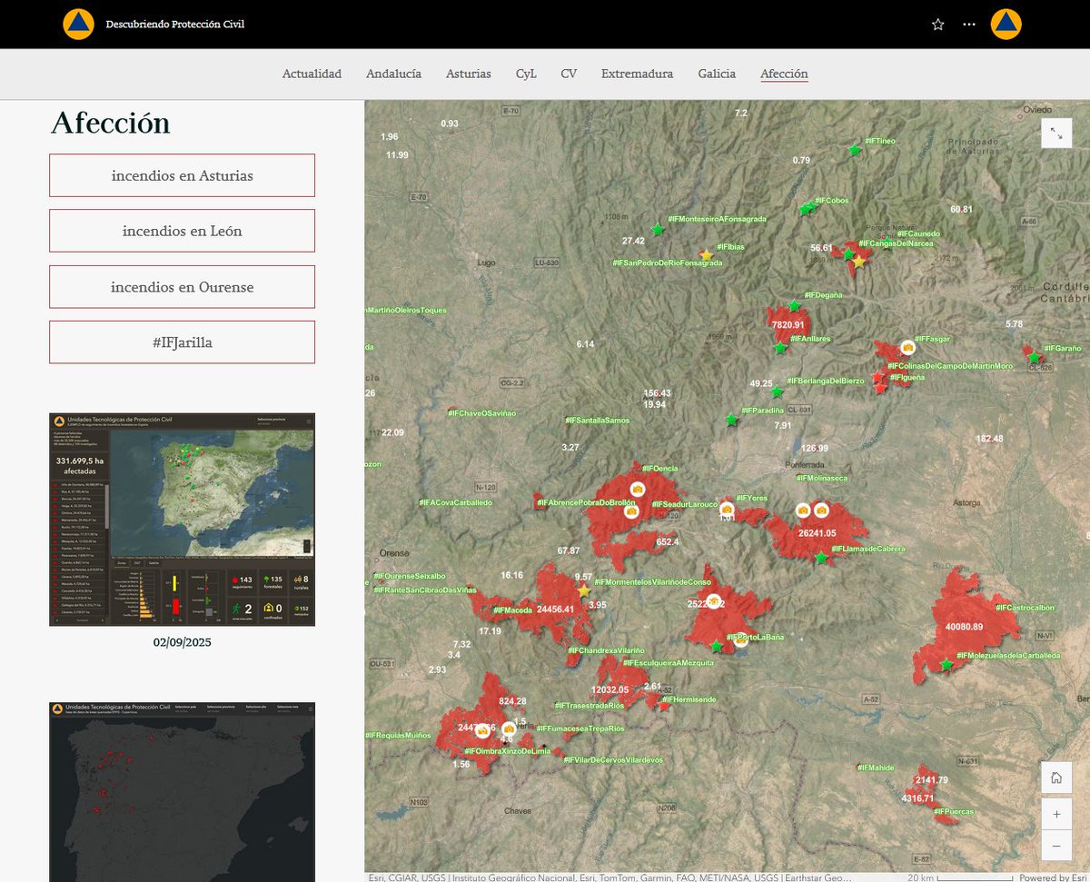 Según #EFFIS a 5 de septiembre, ya son 331.800 las hectáreas afectadas por la #OladeIncendios en agosto en #Asturias, #CastillayLeón, #Extremadura y #Galicia 

storymaps.arcgis.com/stories/2c6e76…