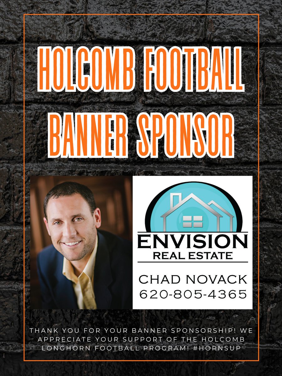 Thank you to Chad Novack with Envision Real Estate for your banner sponsorship this year! We appreciate your support of the football program! #HornsUp 🤘⬛️🟧🏈🔥