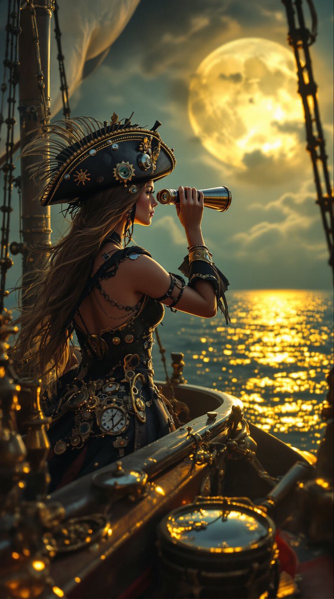 Grok prompt share
thank you <a href="/jigu10/">🇮🇳 Jignesh Hindustani 🇮🇳</a> 

⊰⊰⊰ 𝒫𝓇𝑜𝓂𝓅𝓉 ⊱⊱⊱ 
A steampunk ship made of patchwork cast-iron pans, polished silver trays, and ornate pastry cutters, illuminated by soft, ethereal moonlight casting intricate shadows with a cinematic effect

i tweaked this prompt