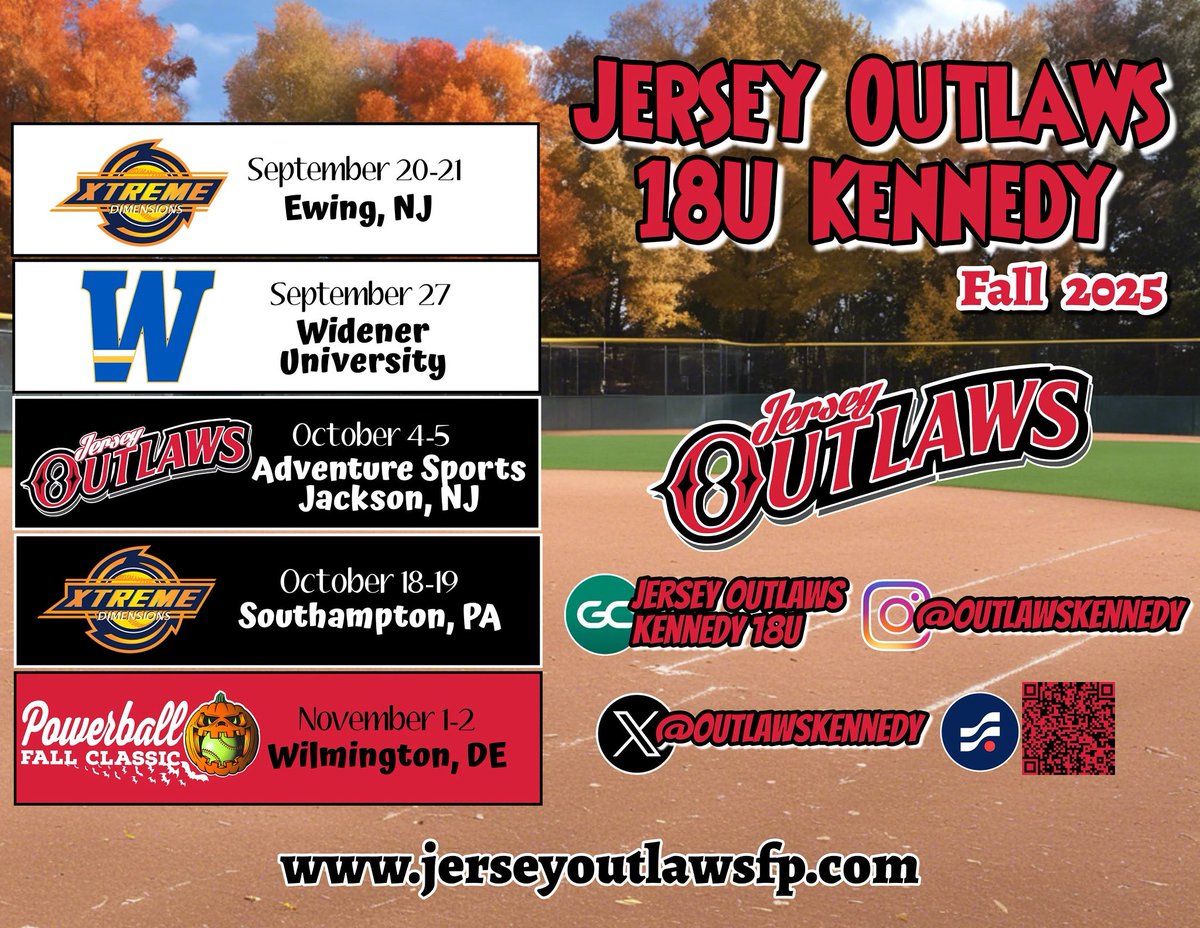Fall Schedule! Can’t wait to be back!! <a href="/OutlawsKennedy/">Jersey Outlaws Kennedy</a> <a href="/OutlawsGold/">Outlaws Gold / Skelly</a>