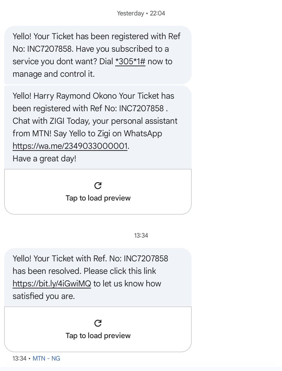 harryray82's tweet photo. I called in last night to make the same complain I had made since 27th July. My complaint was registered and a reference ID was sent. Today afternoon the complaint was tagged as resolved when absolutely nothing has been done. 
How do @MTN180 explain this please?
@ConsumersNCC  👀 https://t.co/LjKzp5mPwS