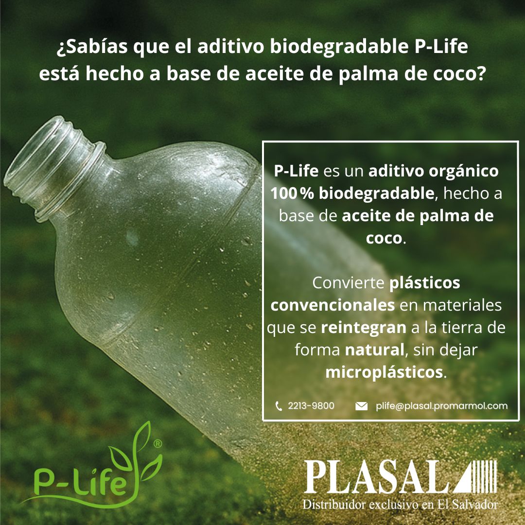 En PLASAL somos los distribuidores exclusivos de P-Life en El Salvador, el aditivo que acelera la biodegradación del plástico sin dejar microplásticos . Innovación real para un futuro más sostenible. 👉 Solicita más información y únete al cambio.#Solucionessostenibles #Plasal