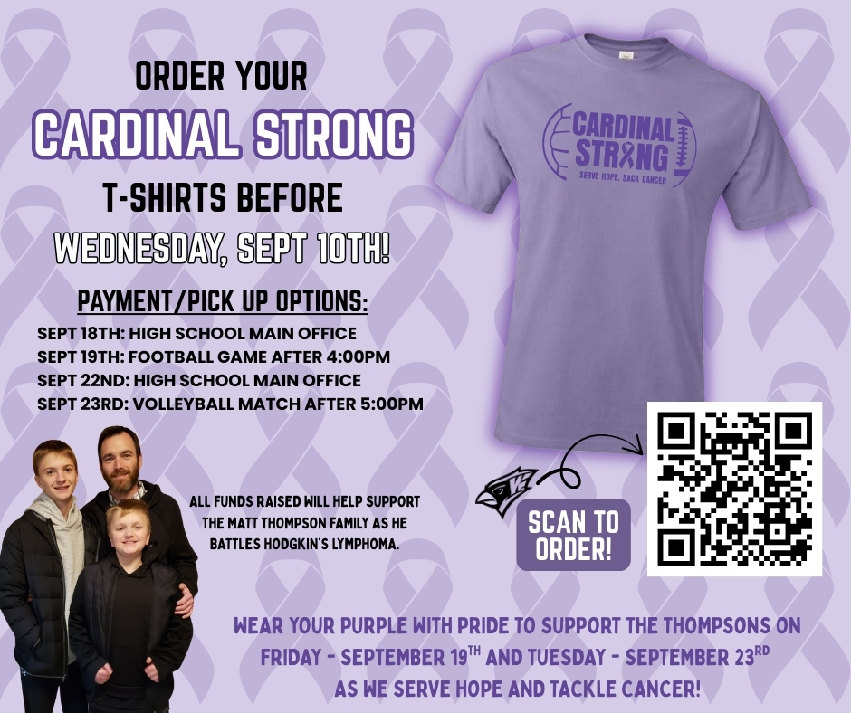 ISD347's tweet image. 🚨 DEADLINE ALERT — LET’S SHOW OUR CARDINAL PRIDE! 🚨

💞 Support one of our own. Order a Cardinal Strong shirt by Sept. 10 ❤️ Proceeds go to the Thompson family. Wear it proudly to the games on Sept. 19 &amp;amp; 23!

🔗 forms.gle/B3VMchcn3jPnxJ…

#CardinalStrong #ThankYouForYourSupport