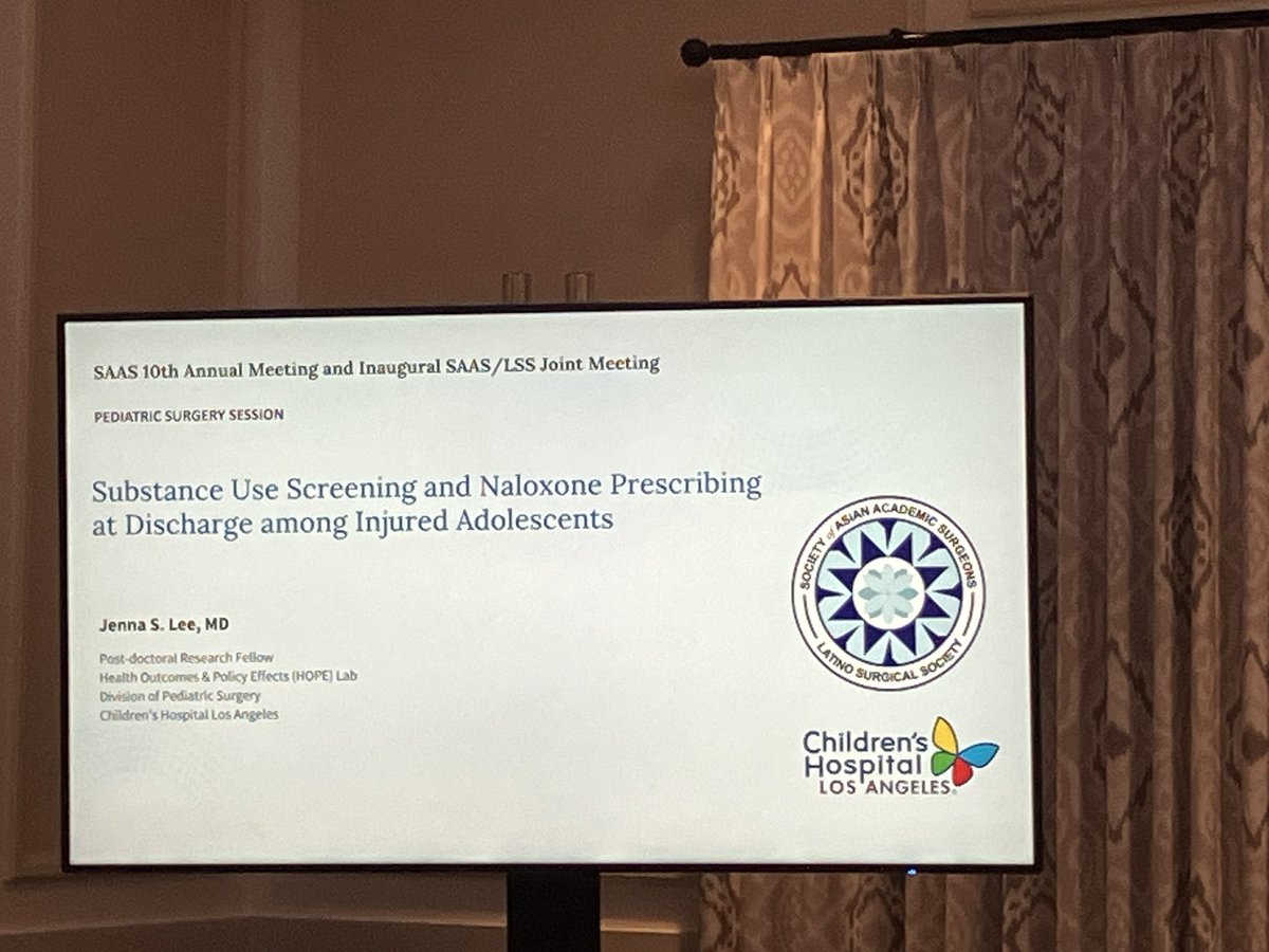 LKelley_Quon's tweet image. BREAKING!!! @jennalee1792 from @HOPE_sci_lab shares that #Narcan Rx for teen trauma pts is rare @AsianAcadSurg  #SAAS2025 Big opportunity for future #QualityImprovement! @ChildrensLA @rwjsurgery