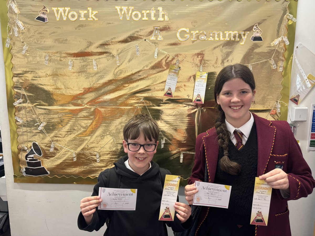 Rose and Barclay, two of our <a href="/harrisacdundee/">Harris Academy</a> S1s got a Grammy certificate and Achievement certificate for their fantastic performances in Thomson Leng Musical Society’s performance of Six the Musical. We are so proud of you both 🤩🤩