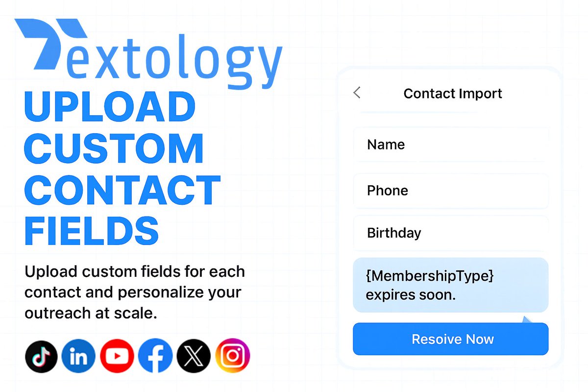 textologyhub's tweet image. Custom fields = custom connections. 💬 Upload birthdays, memberships &amp;amp; more to Textology and personalize every SMS.
 #Textology #SMSMarketing #Personalization #SmartOutreach #CustomerFirst