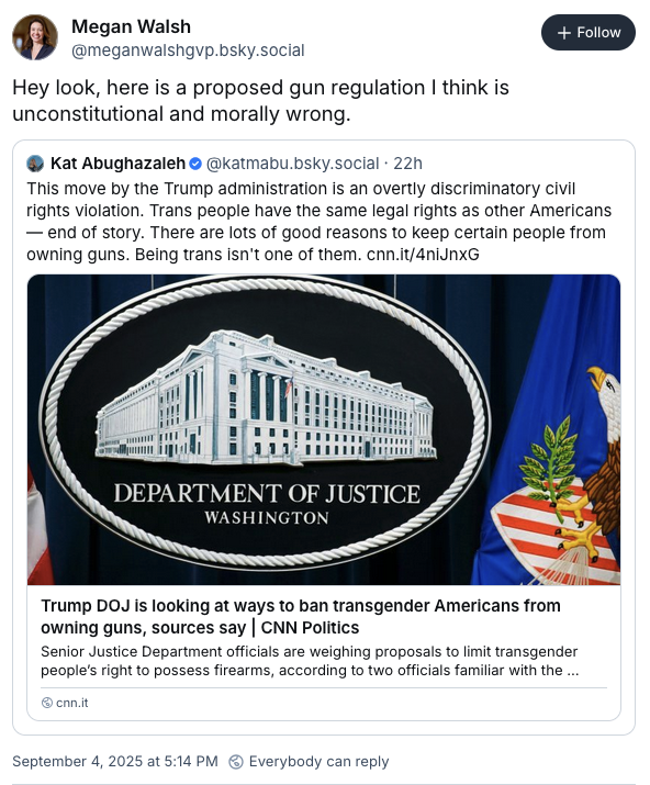 They finally found something that they think would violate the Second Amendment (although of course Jake qualifies it with "under the Supreme Court's [] precedent")