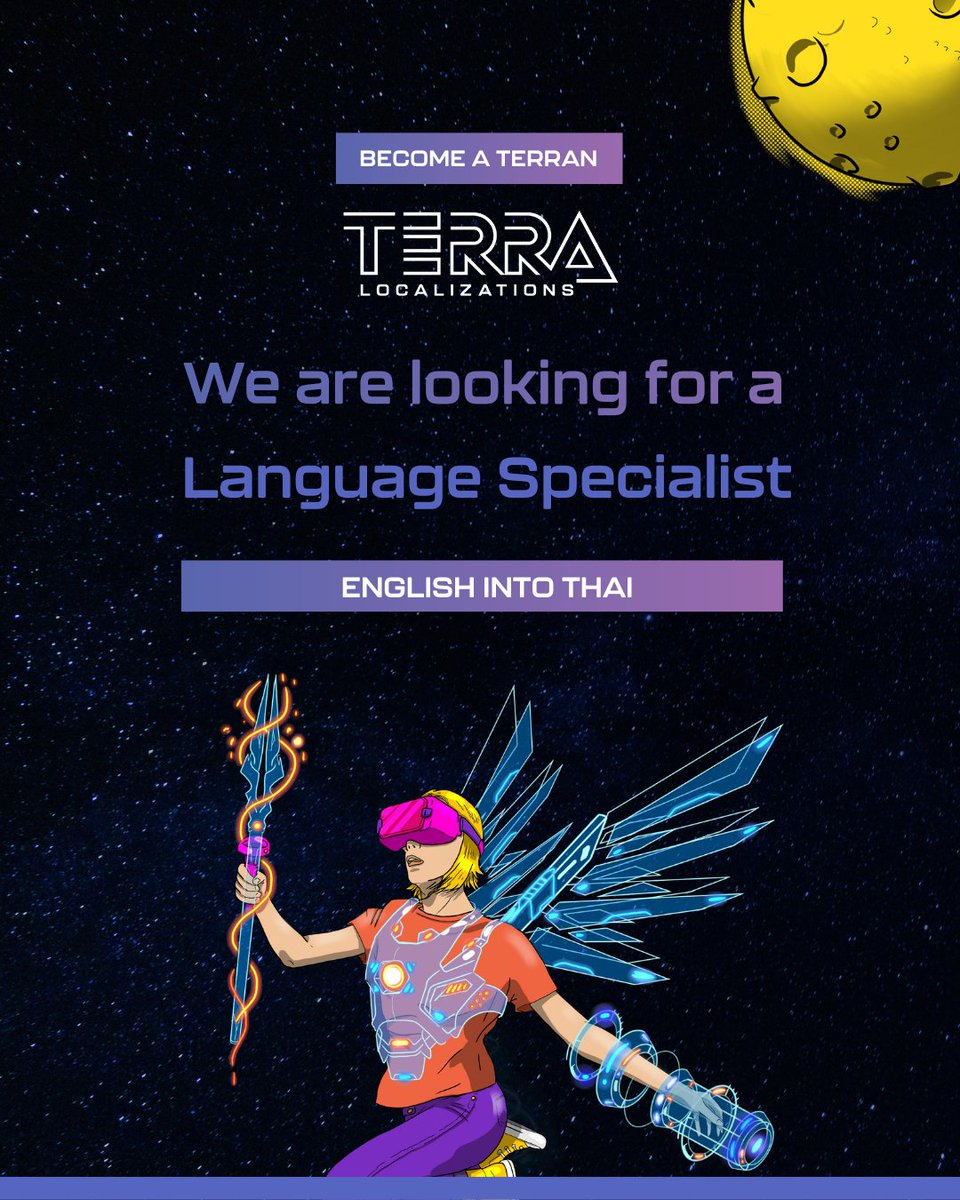 🌎 Earth to linguists! Ready for your next mission?

Our team is on the lookout for a Thai language specialist.
 
recruitcrm.io/apply/17570819…

If you’re interested in collaborating with us, we’d love to hear from you!

#LanguageSpecialist #Localization #Hiring #LiTranslators #Gaming