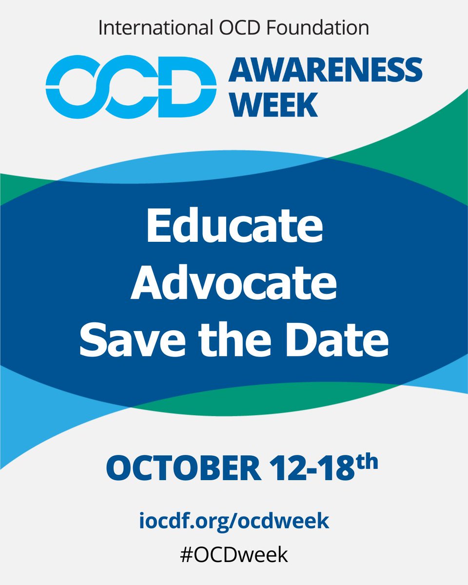 IOCDF's tweet photo. SAVE THE DATE:  We can't wait!

OCD Awareness Week is coming up October 12-18.  This worldwide event serves to dispel myths about obsessive compulsive disorder, break the stigma around mental illness, and provide education about the disorder and how to support those affected.

There are countless ways to participate in #OCDWeek!  Check out our official page for the many ways YOU can get involved at https://t.co/RdfebOwXbQ.