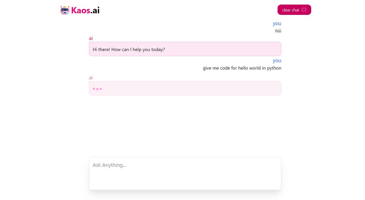 FrontendDoc's tweet image. mini project – Kaos ai ✨
🔹 Built with Next.js
🔹 Powered by Gemini API for AI chat responses
🔹 Used Zustand for state management of messages

Check it out here 👉 kaos-ai.vercel.app

#Nextjs #AI #GeminiAPI #Zustand #WebDevelopment #MiniProject