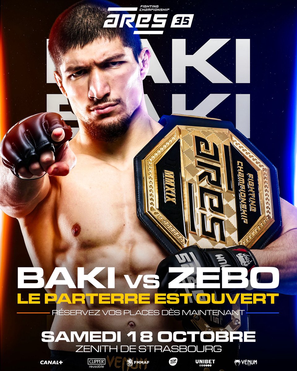 Le parterre (cat. Bronze à Platinum) pour Baki vs Zebo au Zénith de Strasbourg est enfin ouvert ! 🤩

Samedi 18 octobre, soyez au plus près de l’action et vivez #ARES35 comme jamais. 🔥
🎟 Les places s’envolent rapidement, alors sécurisez la vôtre dès maintenant via la