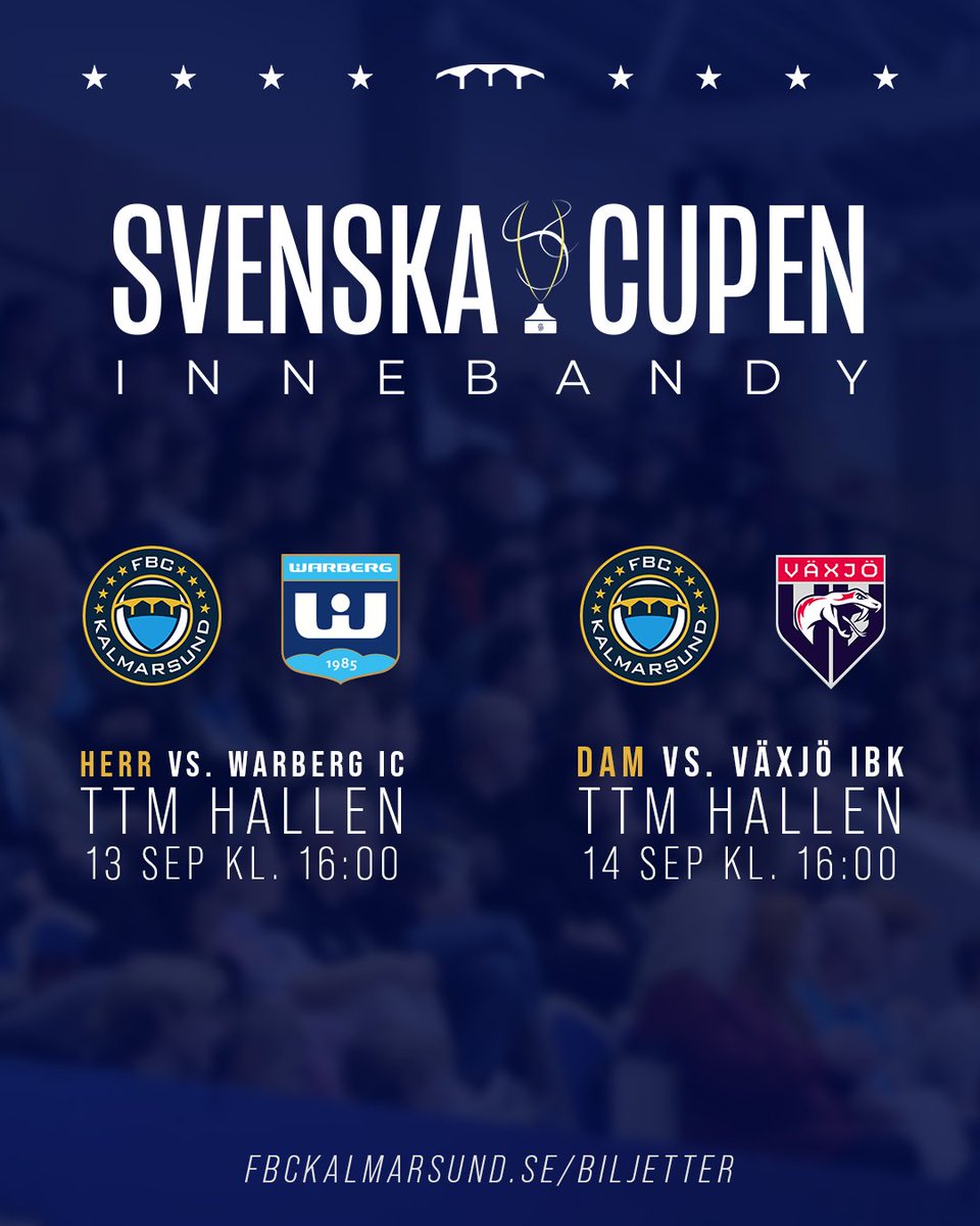 Biljetterna till Svenska Cupen är släppta! 🔥

Den 13 och 14 september kliver Kalmarsund in i den tredje omgången av Svenska Cupen. Matcherna spelas som enkelmöten och en seger innebär avancemang till kvartsfinal!

🎫 Ert stöd behövs! Biljetter finns på fbckalmarsund.se/biljetter