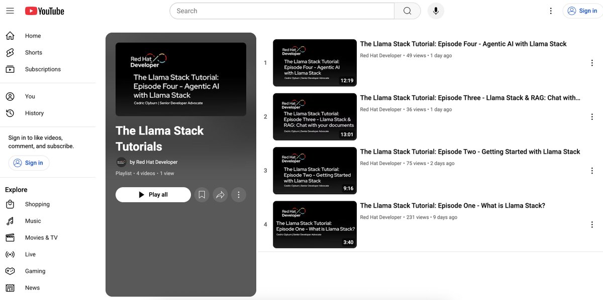 Red Hat AI (@redhat_ai) on Twitter photo .<a href="/cedricclyburn/">Cedric Clyburn</a> just dropped a full Llama Stack tutorial on the Red Hat YouTube channel. It covers what it is, how to get started, how it works with RAG (chat with your documents), and building AI Agents. Safety and observability coming soon. youtube.com/playlist?list=… .<a href="/cedricclyburn/">Cedric Clyburn</a> just dropped a full Llama Stack tutorial on the Red Hat YouTube channel. It covers what it is, how to get started, how it works with RAG (chat with your documents), and building AI Agents. Safety and observability coming soon. youtube.com/playlist?list=…